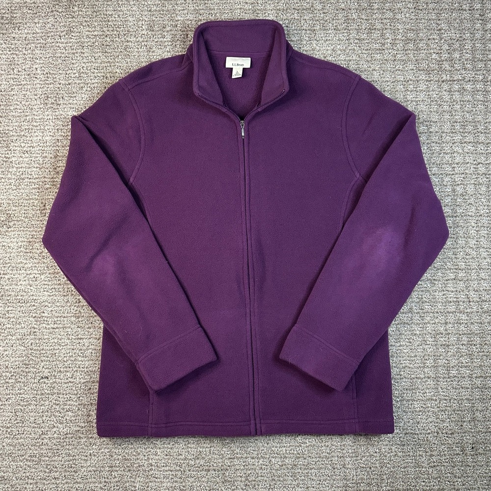 LL Bean Full Zip Fleece Jacket Womens Large Purple Mock Neck Soft Item 259072
